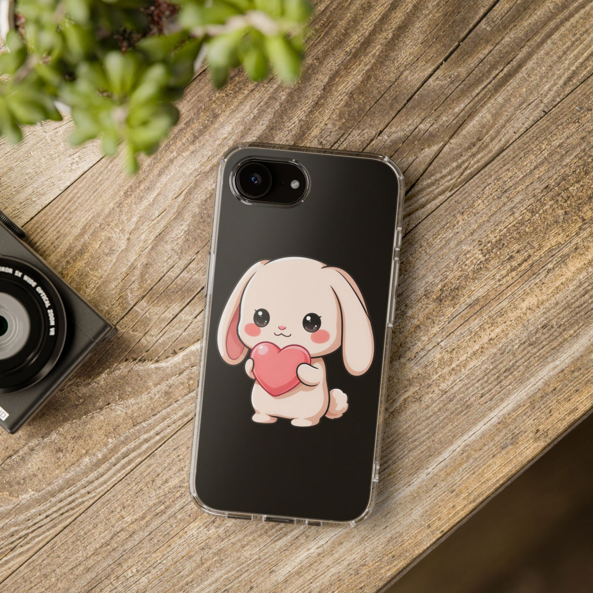 Kawaii Bunny Clear Phone Case with Heart