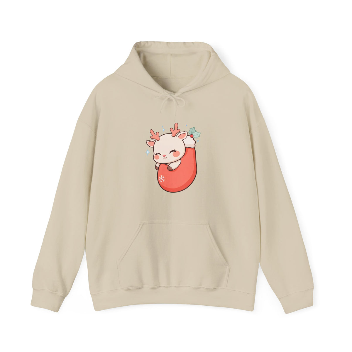 Kawaii Reindeer Hoodie, Cozy Christmas Stocking Sweatshirt