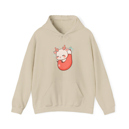 Kawaii Reindeer Hoodie, Cozy Christmas Stocking Sweatshirt