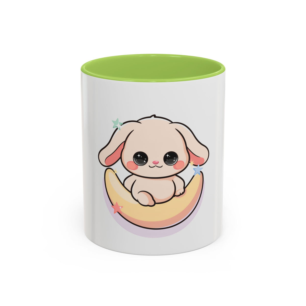 Kawaii Bunny Accent Coffee Mug, Cute Moon Rabbit Gift