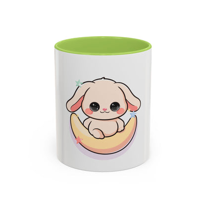 Kawaii Bunny Accent Coffee Mug, Cute Moon Rabbit Gift