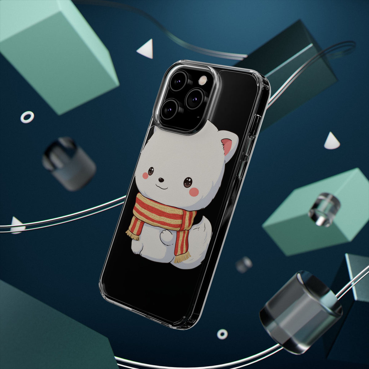 Kawaii Arctic Fox Phone Case, Cozy Christmas Scarf