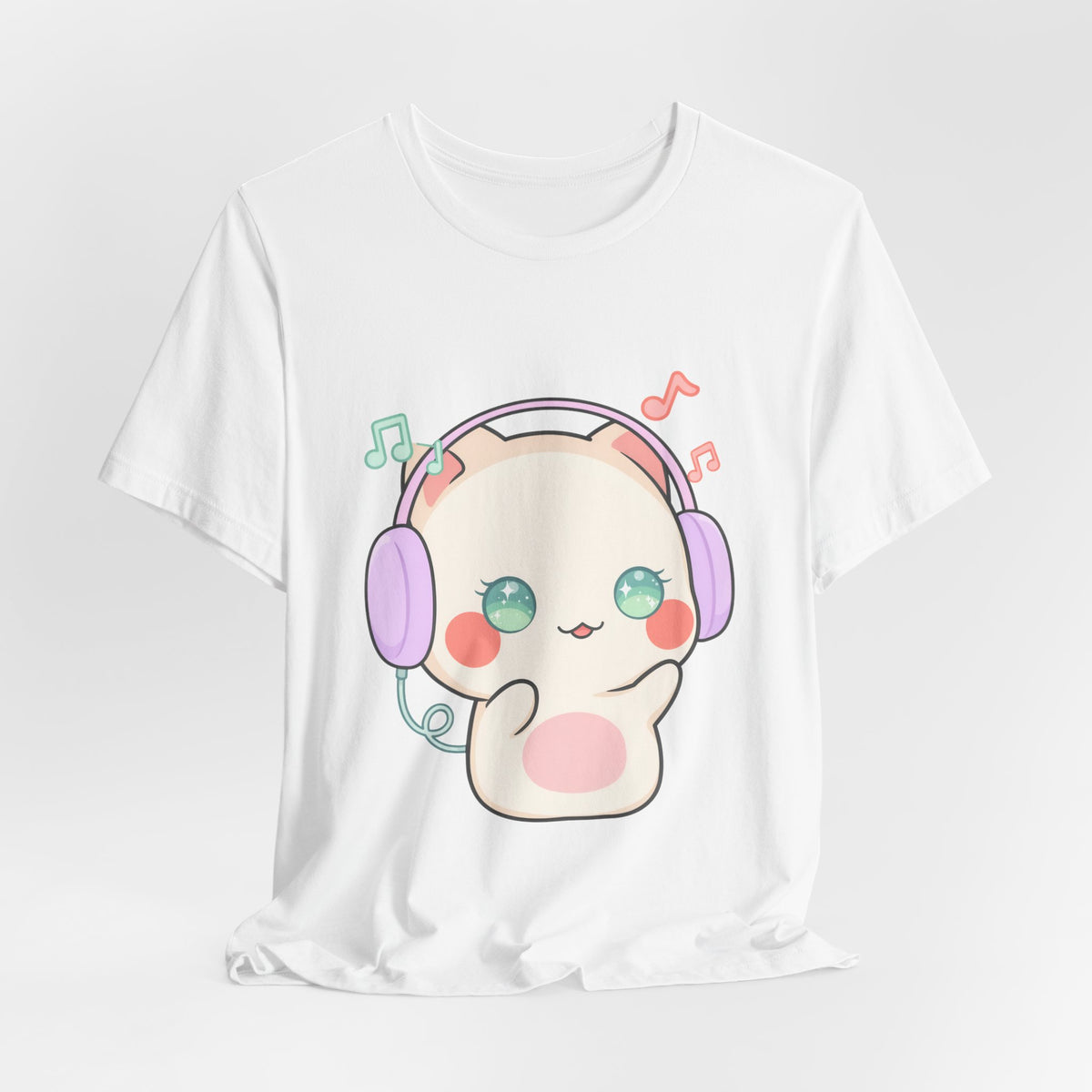 Kawaii Cat Music Lover T-Shirt, Cute Headphone Kitty Tee