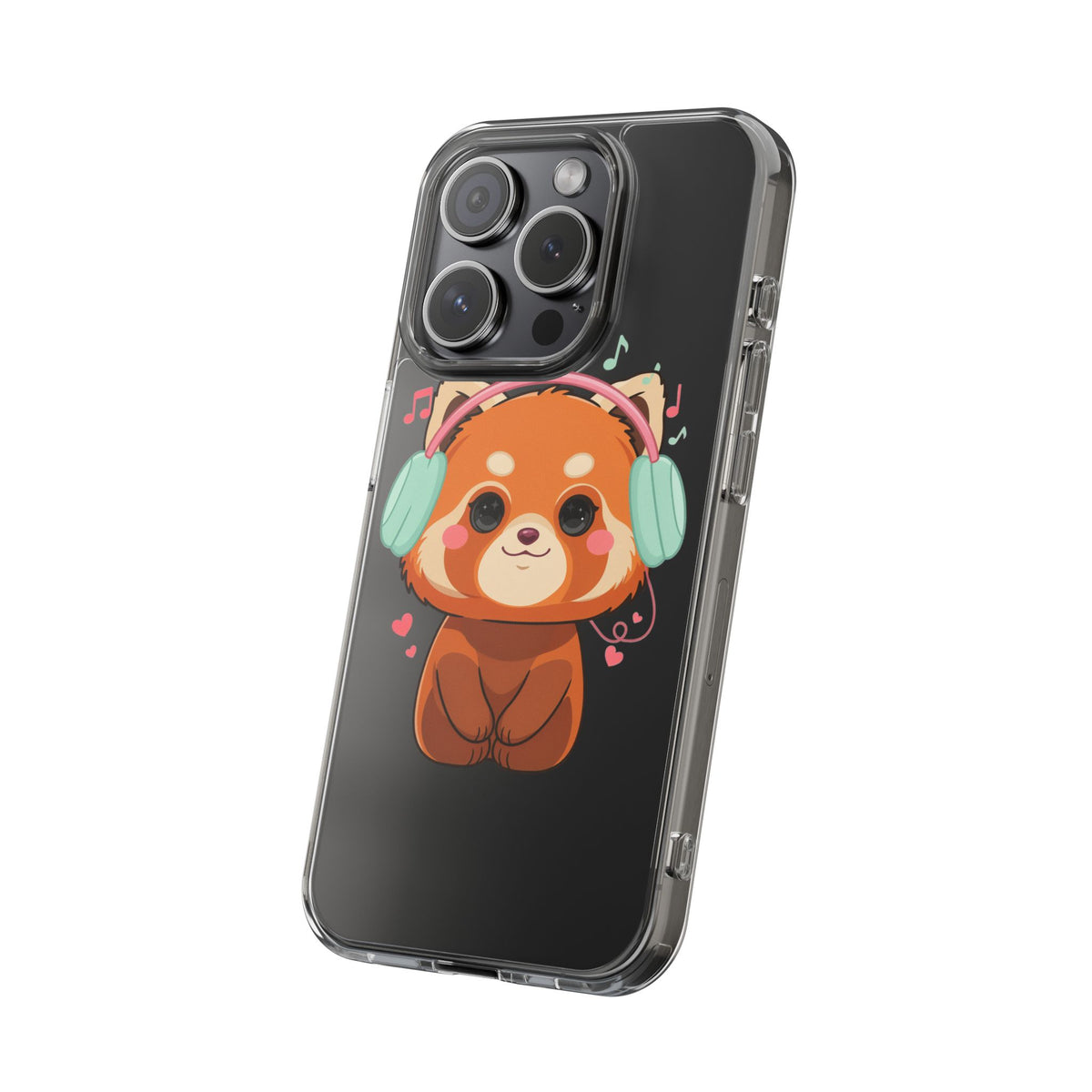 Red Panda Phone Case, Kawaii Music Lover Clear Case