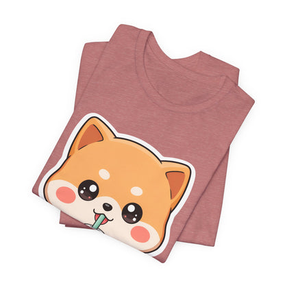 Kawaii Shiba Bubble Tea T-Shirt for Boba Lovers
