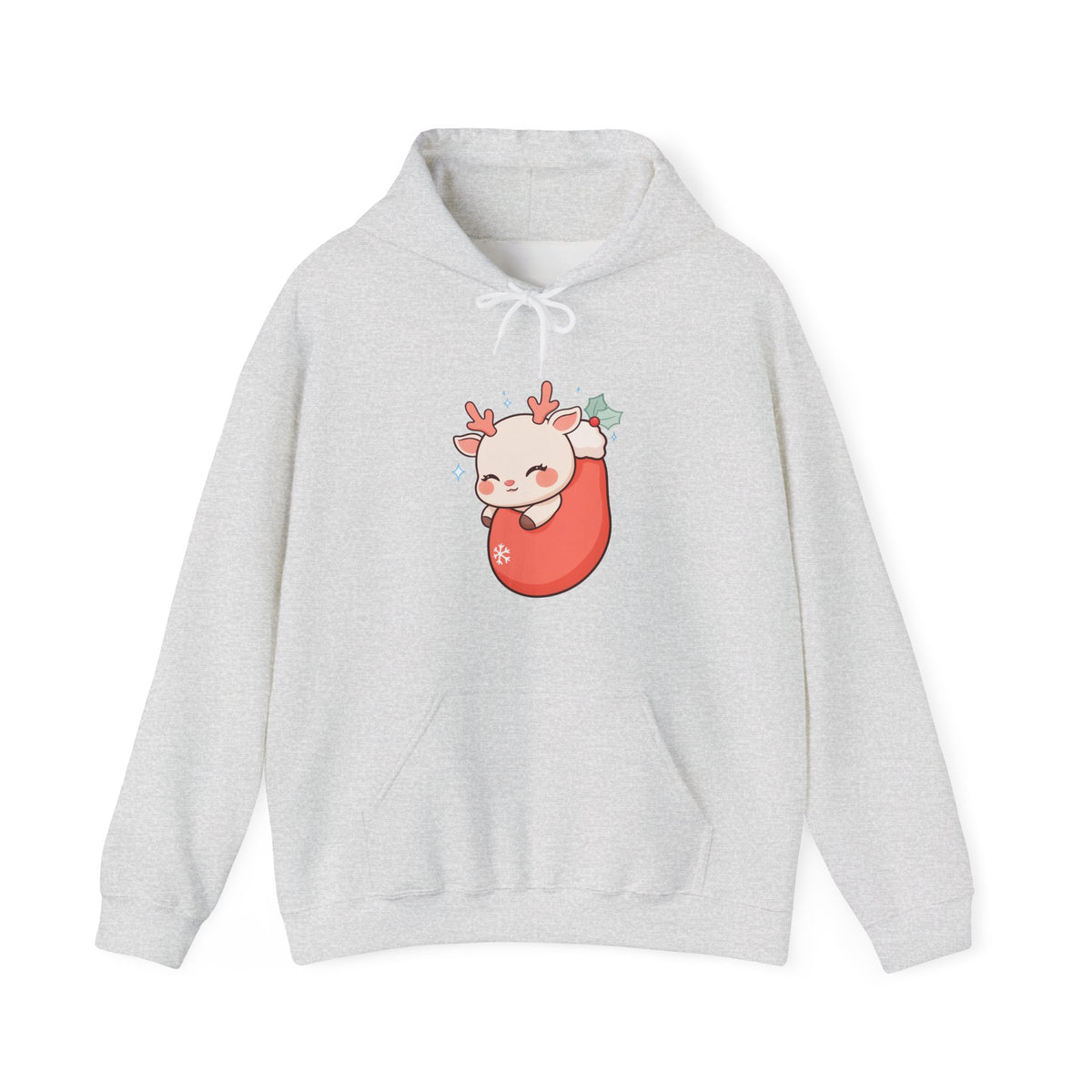 Kawaii Reindeer Hoodie, Cozy Christmas Stocking Sweatshirt