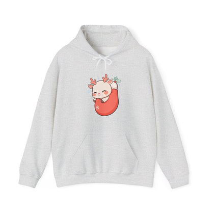Kawaii Reindeer Hoodie, Cozy Christmas Stocking Sweatshirt