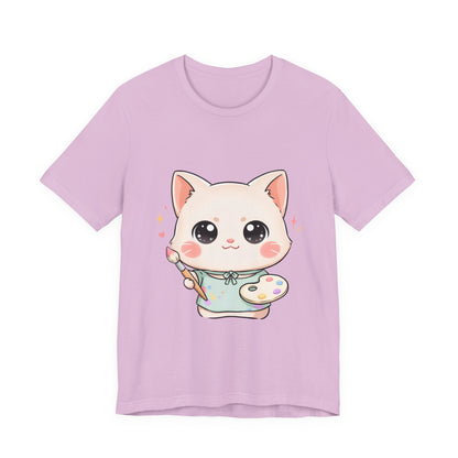Kawaii Cat Artist T-Shirt for Creative Cat Lovers