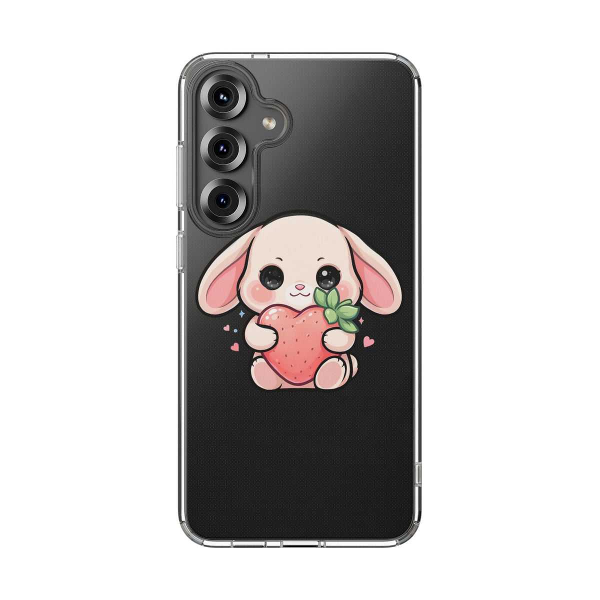 Kawaii Bunny Strawberry Phone Case, Clear Impact-Resistant