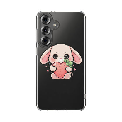 Kawaii Bunny Strawberry Phone Case, Clear Impact-Resistant