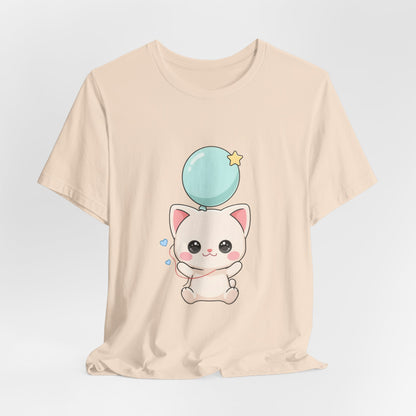 Kawaii Cat Balloon T-Shirt, Cute Chibi Kitty Tee
