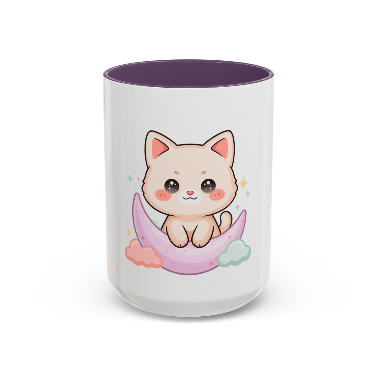 Kawaii Cat Moon Accent Coffee Mug, Cute Cat Lover Gift
