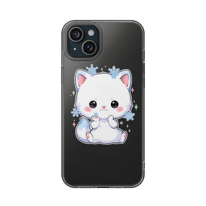 Kawaii Arctic Fox Phone Case, Cute Snowflake Clear Case