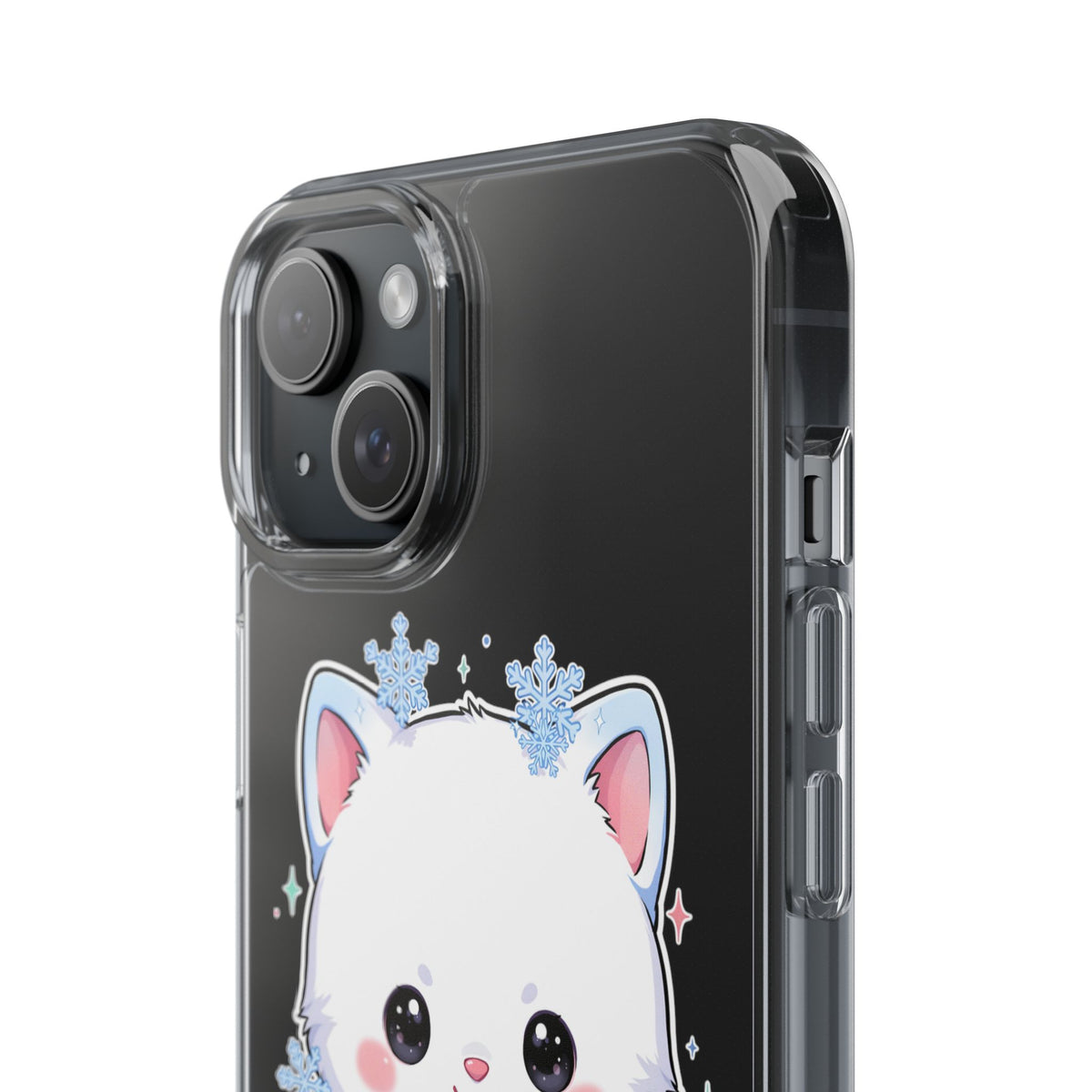 Kawaii Arctic Fox Phone Case, Cute Snowflake Clear Case