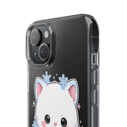 Kawaii Arctic Fox Phone Case, Cute Snowflake Clear Case