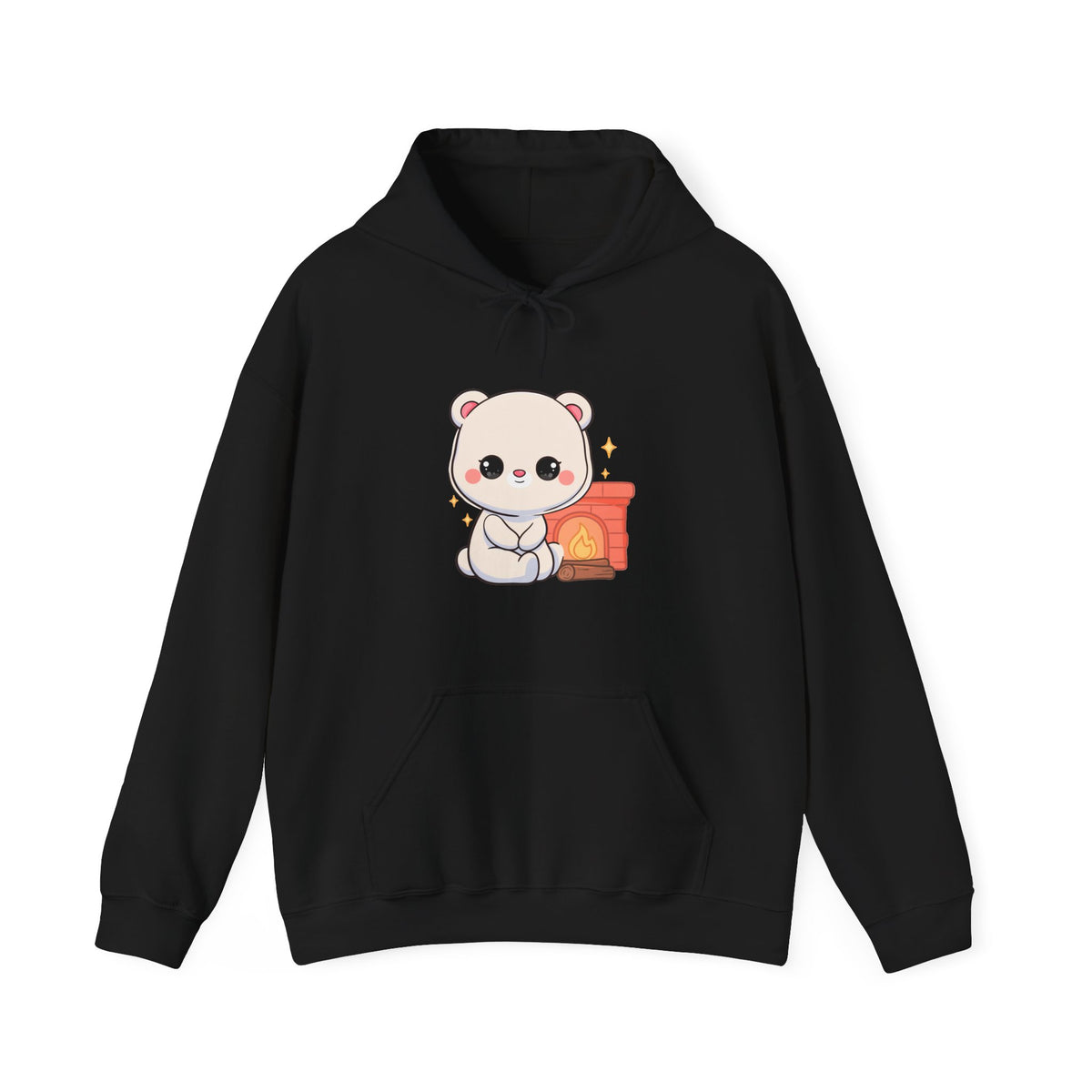 Kawaii Polar Bear Hoodie, Cozy Fireplace Cub Sweatshirt