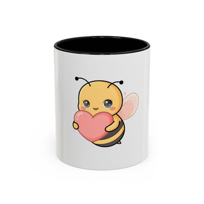Kawaii Bee Accent Coffee Mug with Pink Heart