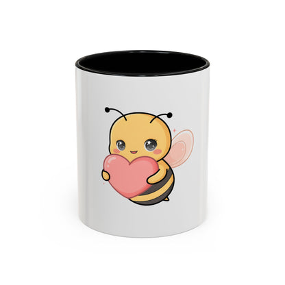 Kawaii Bee Accent Coffee Mug with Pink Heart