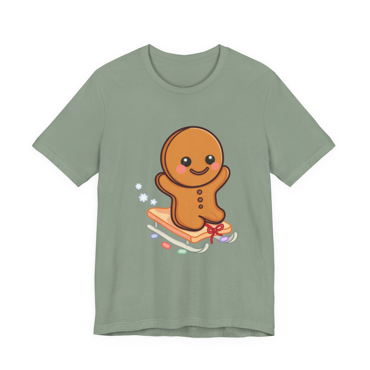 Gingerbread Man T-Shirt – Kawaii Holiday Sledding