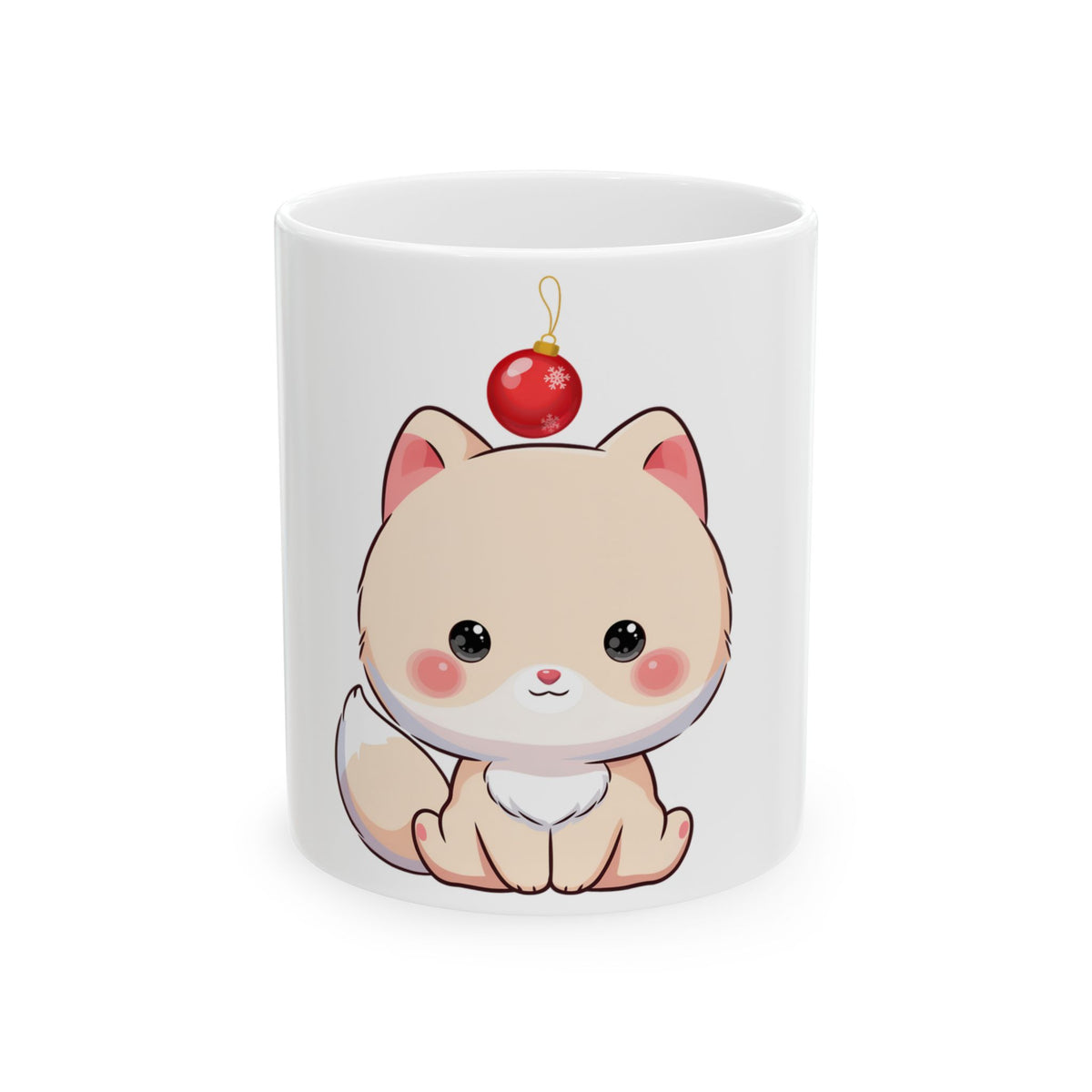 Kawaii Arctic Fox Christmas Mug for Cute Holiday Sips