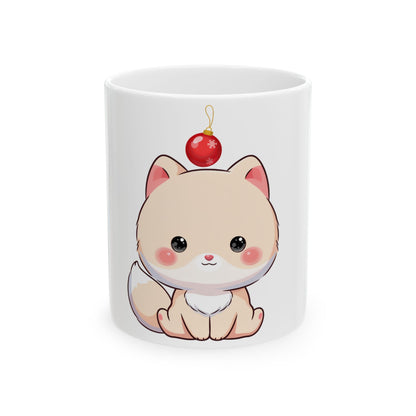 Kawaii Arctic Fox Christmas Mug for Cute Holiday Sips