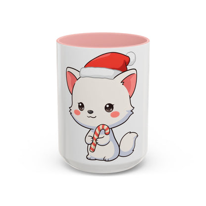 Kawaii Arctic Fox Christmas Mug, Cute Santa Fox Accent Coffee Mug