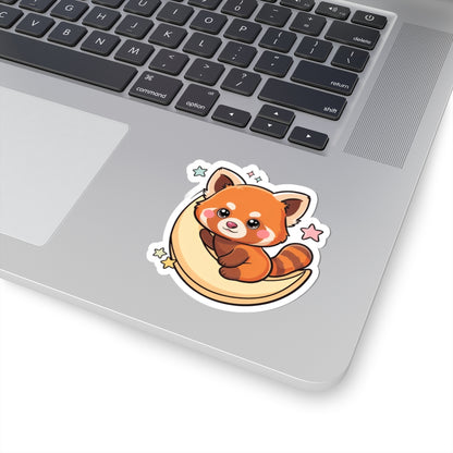 Red Panda Moon Sticker, Cute Kawaii Kiss-Cut Vinyl
