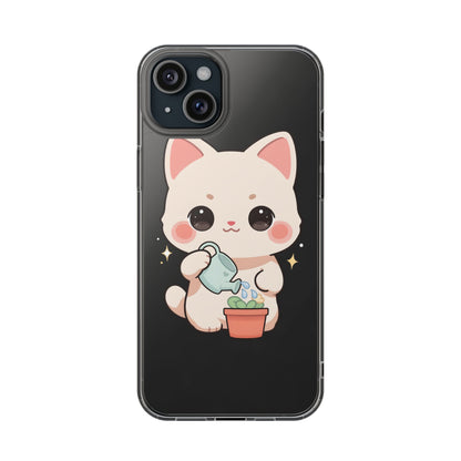 Kawaii Cat Phone Case, Cute Plant Lover Gift