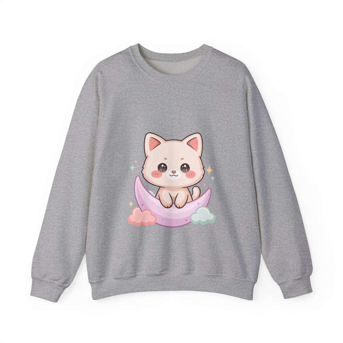 Kawaii Cat Sweatshirt, Cute Crescent Moon Kitten