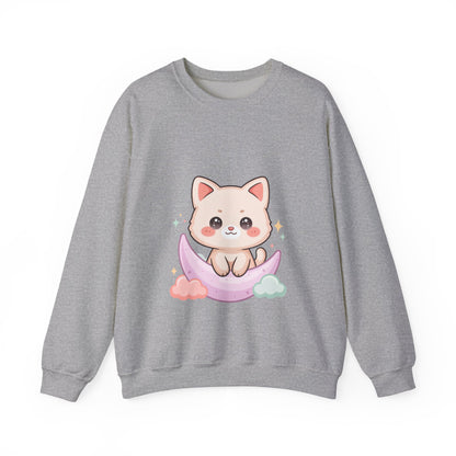 Kawaii Cat Sweatshirt, Cute Crescent Moon Kitten