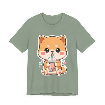 Kawaii Shiba Bubble Tea T-Shirt for Boba Lovers