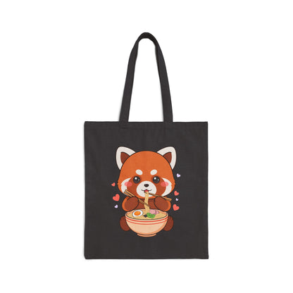 Red Panda Ramen Tote Bag, Cute Kawaii Cotton Canvas