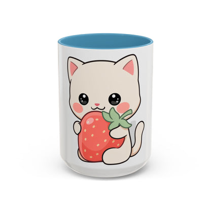 Kawaii Cat Strawberry Accent Coffee Mug