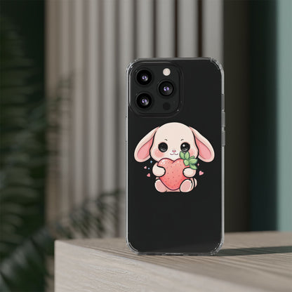 Kawaii Bunny Strawberry Phone Case, Clear Impact-Resistant