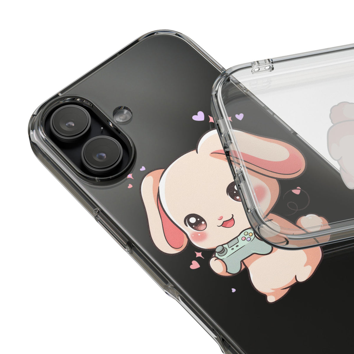 Kawaii Bunny Gamer Clear Impact-Resistant Phone Case