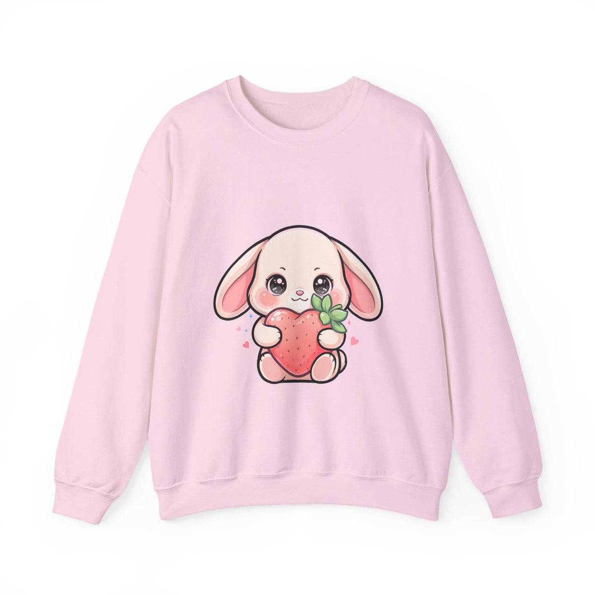 Kawaii Bunny Sweatshirt Hugging a Strawberry