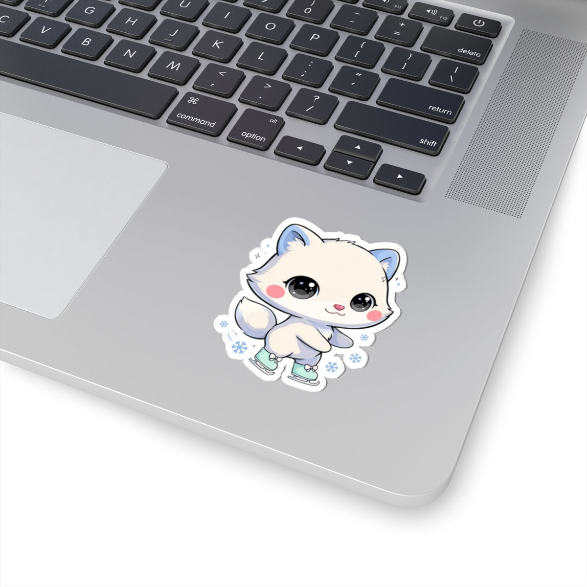 Kawaii Arctic Fox Ice Skating Kiss-Cut Sticker
