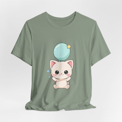 Kawaii Cat Balloon T-Shirt, Cute Chibi Kitty Tee