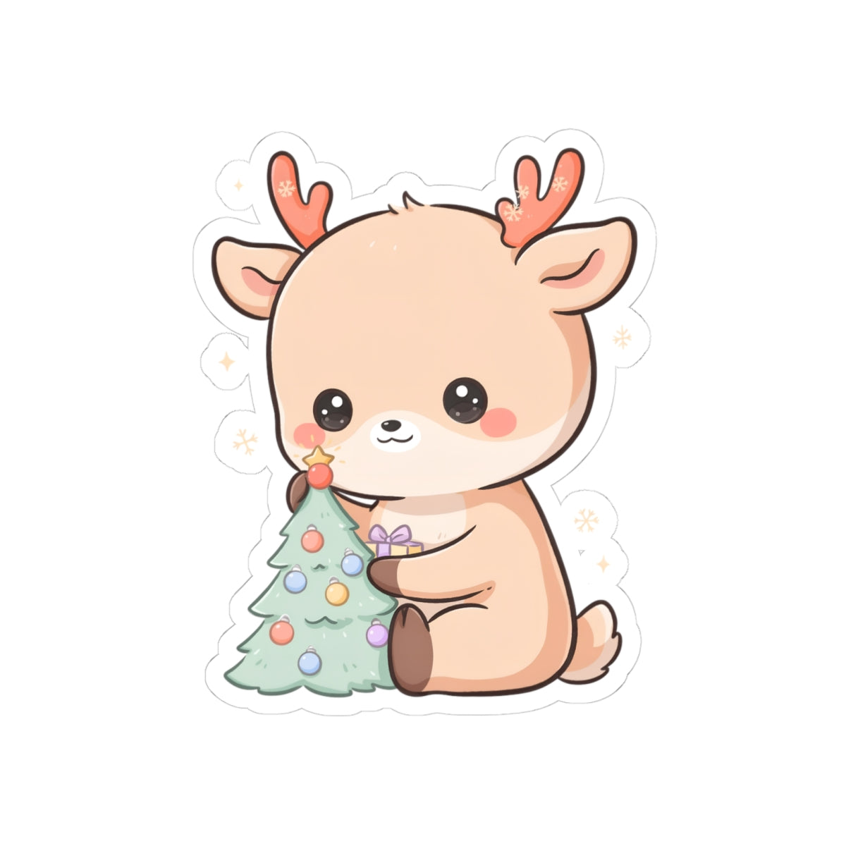 Kawaii Christmas Reindeer Kiss-Cut Sticker