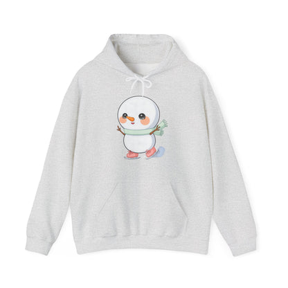 Kawaii Snowman Hoodie, Cute Ice Skating Winter Sweatshirt