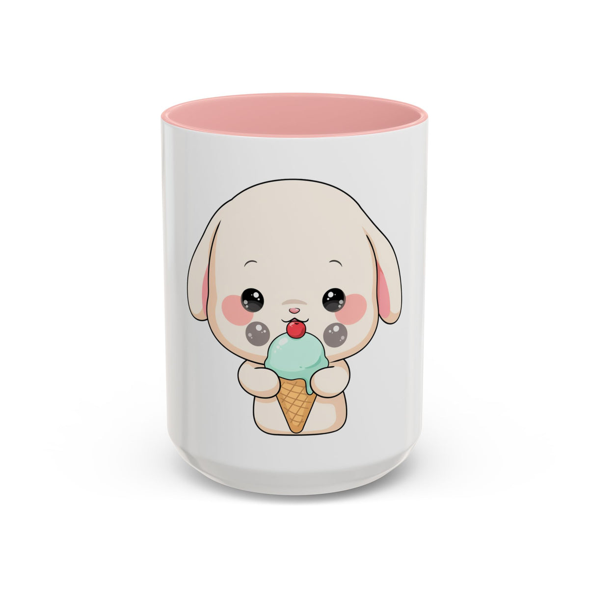 Kawaii Bunny Accent Coffee Mug, Cute Ice Cream Rabbit
