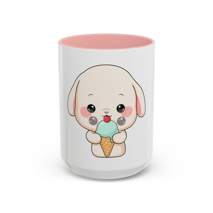 Kawaii Bunny Accent Coffee Mug, Cute Ice Cream Rabbit