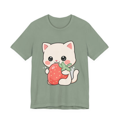 Kawaii Cat Strawberry T-Shirt, Cute Cat Lover Gift