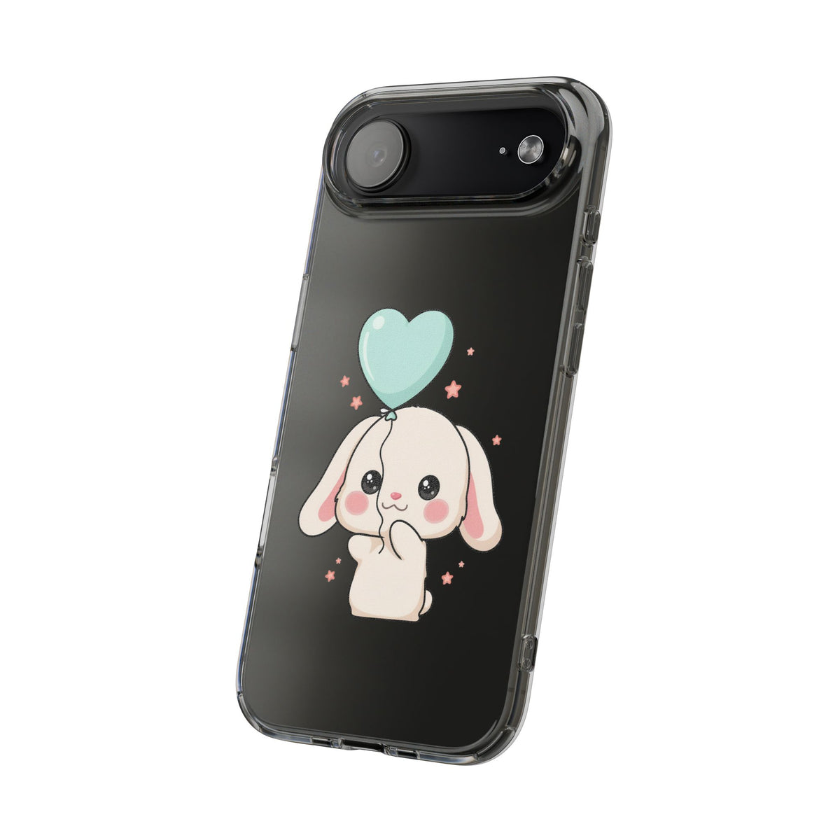 Kawaii Bunny Phone Case with Balloon, Clear Impact-Resistant