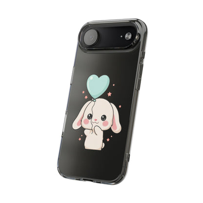 Kawaii Bunny Phone Case with Balloon, Clear Impact-Resistant