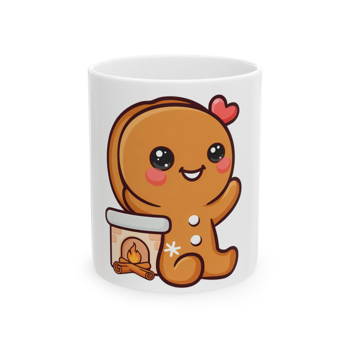 Kawaii Gingerbread Mug with Cozy Fireplace Charm