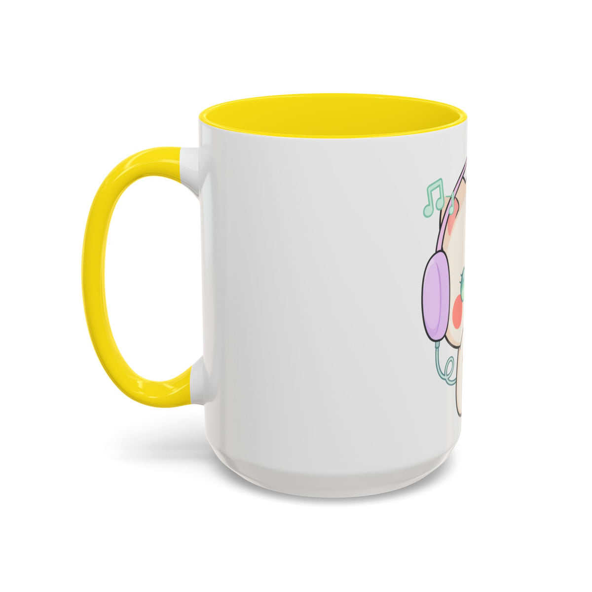 Kawaii Cat Coffee Mug, Music Lover Accent Ceramic Mug