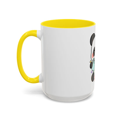Kawaii Panda Accent Coffee Mug, Cute Plant Lover Gift