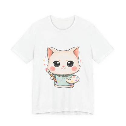 Kawaii Cat Artist T-Shirt for Creative Cat Lovers