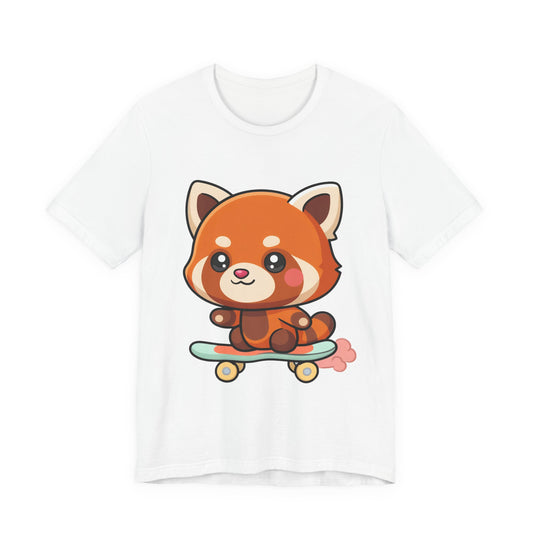 Red Panda Skateboarding T-Shirt, Cute Kawaii Animal Tee